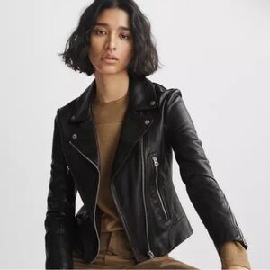 rag&bone Mack Moto Black Leather Jacket Sm Bomber Coat NWT